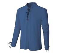 Générique Chemise Lin Homme Dengri Tunisien Cowboy Chemisette Tunique Deguisement Medieval Blanche Viking Manche Courte Vetement Hippie Costume en Manches Longues Marine XL