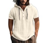 Générique Chemise Lin Homme en Coton et Lin pour l'europe et Les États-,Pull À Capuche À Manches Courtes,T-Shirt de Plage Décontracté pour Le Chemisette de Plage Hommes Randonnée & Marche(Khaki, XL)