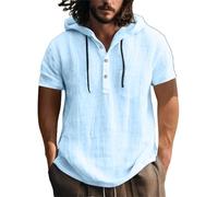 Générique Chemise Lin Homme en Coton et Lin pour l'europe et Les États-,Pull À Capuche À Manches Courtes,T-Shirt de Plage Décontracté pour Le Chemisette de Plage Hommes Randonnée & Marche(Blue, XXXL)