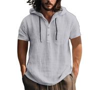 Générique Chemise Lin Homme en Coton pour l'europe Les États-,Pull à Capuche Manches Courtes,T-Shirt de Plage Décont Racté Hommes Le Chemisette Randonnée(Grey, XL)