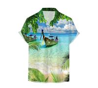 Générique Chemise Lin Homme Manches Courtes Eté boutonnée à Motif imprimé décontracté Chemisier de Plage Safari Tactique Shirt pour Le Safari, Les Voyages, Le Golf Chemises Hommes Habillées Plissés