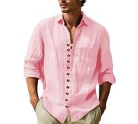 Générique Chemise Lin Homme Manches Longues Shirts Décontractée Col Montant Chemises Shirt de Couleur Unie Regular Fit Chemises L'été Business Leger Respirant Chemise de Plage (Red, S)