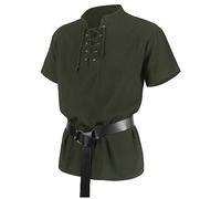 Générique Chemise médiévale à manches courtes Lacets pour Homm,Chemise en coton pirate homme acve Ceinture,Déguisement halloween,Costume medieval homme cosplay pour Renaissance Pirate Viking