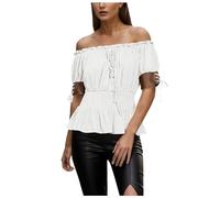 Générique Chemise Medievale Femme Manche Trompette T-Shirts Victorien Volants Vintage Manches Longues Haut Blouse Chic et Élégant Renaissance Pirate Top Soirée Bal Party Printemps Été S-XXL