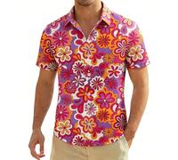 Générique Chemise Multicolore Années 70 pour Homme Colorée Manches Courtes Disco Déguisement avec Boutons Légère Vintage Florale Années 80 et 90 Hippie Chemise pour Soirées à Thème