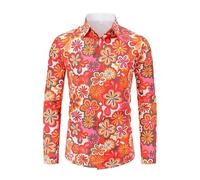 Générique Chemise Multicolore Années 70 pour Homme Manches Longues Disco Déguisement avec Boutons Vintage Florale Années 80 et 90 Chemise pour Homme Adulte