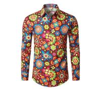 Générique Chemise Multicolore Années 70 pour Homme Manches Longues Disco Déguisement avec Boutons Vintage Florale Années 80 et 90 Chemise pour Homme Adulte