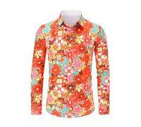 Générique Chemise Multicolore Années 70 pour Homme Manches Longues Disco Déguisement avec Boutons Vintage Florale Années 80 et 90 Chemise pour Homme Adulte