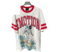 Générique Chemise Noire À Manches Courtes Et Fermeture Éclair, Ornée d'un Motif d'ange Aux Yeux Bandés Et du Texte « Emotion ». Le Fond Bleu Foncé Est Agrémenté De Motifs Blancs Élaborés.-color5||l