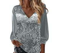 Générique Chemise Paillette Femme Blouse Paillettes Chemises Brillante Haut Chic Élégant Chemisier Manche Longue Ample T Shirt Glitter Club Fête Disco Tunique Printemps Sexy Tops