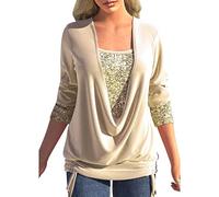 Générique Chemise Paillette Femme Disco Chemises Paillettes Haut Glitter Chemisier Manche Longue Blouse Chic Élégant Lâche Tunique Brillante Disco Soirée Tops Ample Retro T Shirt