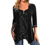 Générique Chemise Paillette Femme Disco Chemisier Brillante Chemises Glitter Haut Chic Élégant Blouse Manche Longue Grande Taille Tunique Paillettes Club Fête Soirée T Shirt Retro Ample Tops