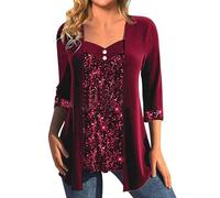 Générique Chemise Paillette Femme Disco Chemisier Brillante Chemises Glitter Haut Chic Élégant Blouse Manche Longue Grande Taille Tunique Paillettes Club Fête Soirée T Shirt Retro Ample Tops