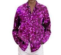 Générique Chemise Paillette Homme Grande Taille,Chemise à Manches Longues ImpriméE De Sequins PailletéS pour Les FêTes Et Les Spectacles (Purple XXXL)