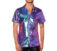 Générique Chemise Paillette Homme Tenue Disco Habillées Costume Col Pelle a Tarte T-Shirt Annee 80 Brillante Tenue de Soiree Vetement Clubwear Nuit de Fête