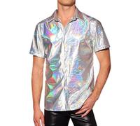 Générique Chemise Paillette Homme Tenue Disco Habillées Costume Col Pelle a Tarte T-Shirt Annee 80 Brillante Tenue de Soiree Vetement Clubwear Nuit de Fête
