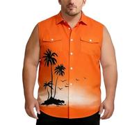 Générique Chemise pour Homme-Débardeur de Plage à imprimé dégradé - Chemise sans Manches boutonnée Devant avec Poches Poitrine Confort Optimal été (Orange, XXL)