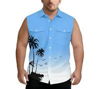 Générique Chemise pour Homme Gilet pour Homme Grande Taille sans Manches Boutons Double Poche Couleur Unie Coupe Ample Chemise D'Été Confortable Respirante Chemises Grande Taille