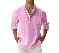 Générique Chemise Pull Manches Longues Ample Col Montant Homme, Haut Couleur Unie Poche Printemps Lin, Blouse Séchage Rapide Slim Fit pour Vacances et Été Décontracté