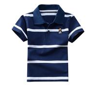 Générique Chemise rayée décontractée à Manches Courtes pour Enfants garçons et Filles, Fermeture à Boutons, Tissu Confortable et Doux (Navy, 3-4 Years)