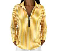 Générique Chemise Rayée Femme Zip Mi-Longue Col Rabattu(Yellow, L)