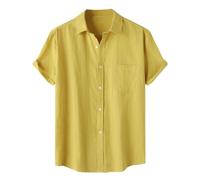 Générique Chemise rayée Jacquard de Couleur Unie pour Homme Chemise boutonnée Manches Courtes en Pur Coton T Shirt Pack (Yellow, M)