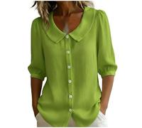 Générique Chemise rétro pour Femme à col Peter Pan - Blouse de Travail ou Haut décontracté, Manches Courtes, col Rond et Boutonnage intégral (Green,3TG)
