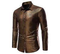 Générique Chemise sans Repassage Costume de soirée Disco pour Hommes des années 70 Or Argent Multicolore Arc-en- à Carreaux Paillettes Imprimer Chemises boutonnées à Manches Longues