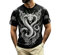 Générique Chemise Vikings Homme 3D Imprimé Mythologie Nordique Costume Vikings Médiéval Rétro Gothique T-Shirt Homme à Manches Courtes Coupe Classique Oversized Streetwear Tee Shirts Décontractées