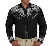Générique Chemise Western Cowboy Homme Manches Longues Vintage Marron avec Broderie Chemisette Décontractée à Boutons Grande Taille Hippie Costume pour Carnaval, Soirée Déguisée