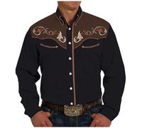 Générique Chemise Western Cowboy Homme Manches Longues Vintage Marron avec Broderie Chemisette Décontractée à Boutons Grande Taille Hippie Costume pour Carnaval, Soirée Déguisée