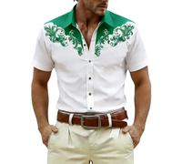 Générique Chemise Western imprimée Homme Manches Courtes Style Cowboy médiéval décontracté confectionnée en Coton léger Respirant avec col Classique Parfaite pour Les déplacements et Emploi Quotidien
