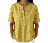 Générique Chemises à Manches Courtes pour Femmes, col en V, Coupe Ample, boutonnées, idéales pour l'été et Les Vacances à la Plage (Yellow,M)