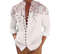 Générique Chemises Casual Homme Chemise à Manches Longues en Jean Slim Fit Col V Couleur Uni Shirt Tops Chemise à Manches Longues en Lin Printemps Confortable Respirant Haut à Lacets