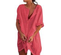 Générique Chemises Coton de Nuit Femme Bouton Robe de Nuit Sexy Nuisette Ouvert Devant Sexy Maternité Allaitement Manche Courte T Shirt de Nuit Pyjama Vêtements de Nuit Casual Col V Top Confortable