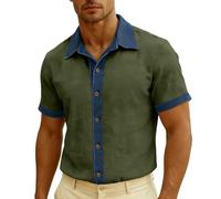 Générique Chemises for Hommes Manches courtes Cotton Linen Chemise Décontracté Button Down Plage Holiday Été Collared Chemise Contrast Trim Regular Fit Smart Décontracté Usage quotidien Vacances Top