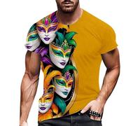 Générique Chemises Homme Mardi Gras Deguisement Disco des Années 1970 Chemise Col Mao Manche Courte Paillette Métallique Brillante T-Shirts À Manches Courtes Costume Fête Haut Sequin Jaune #1 M