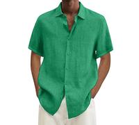 Générique Chemises Lin pour Hommes, Chemise Casual à Manches Courtes, Chemise De Plage D'éTé Ample Et Respirant Chemise Hippie à Revers LéGèRe Hauts Simple à SéChage Rapide