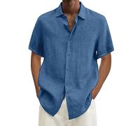Générique Chemises Lin pour Hommes, Chemise Casual à Manches Courtes, Chemise De Plage D'éTé Ample Et Respirant Chemise Hippie à Revers LéGèRe Hauts Simple à SéChage Rapide