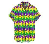 Générique Chemises pour Hommes Manches Courtes Col À Revers Chemises Button Down Masque Imprimé Costume De Carnaval Deguisement Hippies Classique Tenue De Fête Amusante Coupe Ajustée Vintage Vetement