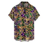 Générique Chemises pour Hommes Manches Courtes Col À Revers Chemises Masque Imprimé Button Down Carnaval Costume Deguisement Hippies Classique Tenue De Fête Amusante Soirée Bal De Promo Vetement