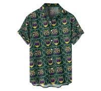 Générique Chemises pour Hommes Manches Courtes Col À Revers Chemises Masque Imprimé Button Down Carnaval Costume Deguisement Hippies Classique Tenue De Fête Amusante Soirée Bal De Promo Vetement