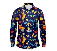 Générique Chemises pour Hommes Manches Longues Col À Revers Chemises Masque Imprimé Button Down Carnaval Costume Grande Taille Hippies Classique Tenue De Fête Amusante Soirée Bal De Promo Vetement