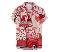 Générique Chemises Saint Valentin Homme - Chemise Homme Manches Courtes Boutonnée Revers Chemises Casual Homme avec Amour Imprimé - Chemise été Vêtements de Plage pour Cadeau Saint-Valentin Homme