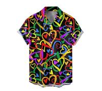 Générique Chemises Saint Valentin Homme,Chemise Manches Courtes Homme Boutonnée Revers Chemises Mode et Colorée avec Impression Digital 3D,Vêtements de Plage Cadeau Saint-Valentin pour Homme