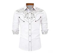 Générique Chemises Western pour Hommes à Manches Longues avec et Poches Coupe ajustée Style décontracté boutonnière soignée et Polyvalente (White, XL)