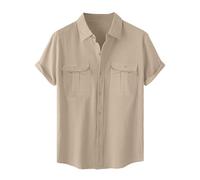 Générique Chemisette Homme Chemise Été Coton Lin Fincut Teeshirt Mode Léger Tshirt Doux Confortable Tee Shirt Extensible T-Shirts Respirant Vêtements Mes Commandes Passées Beige 3XL
