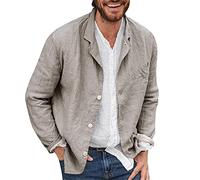 Générique Chemisette Lin Homme,Chemise De Lin en Coton De Couleur Solide Respirable Revers LâChe à Manches Longues Leisure All- Top avec Bouton (Grey, 3XL)