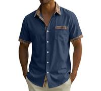 Générique Chemisette Lin Homme Manches Courtes Lin,T-Shirts Décontractés de Plage,Manches Courtes,Grandes Tailles,Coupe Classique de Plage Bureau Loisirs (Marine, S)