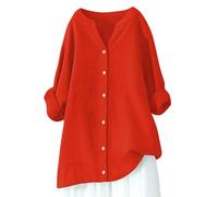 Générique Chemisier Ample à Boutons pour Femmes, Hauts décontracté à Manches Longues (Watermelon Red-b, XXXXL)